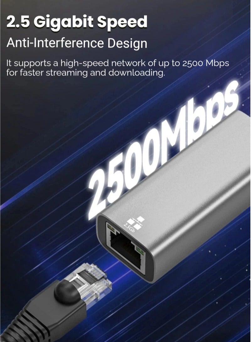  أورا سيليكت محول USB/Type-C إلى 2.5G Gigabit Ethernet، منفذ مزدوج (USB-A و Type-C)، شريحة RTL8156B لأجهزة MacBook و Huawei Laptop Gaming PC، بطاقة شبكة LAN عالية السرعة، لا تحتاج إلى برنامج تشغيل لنظامي Win11/Mac - Image 3